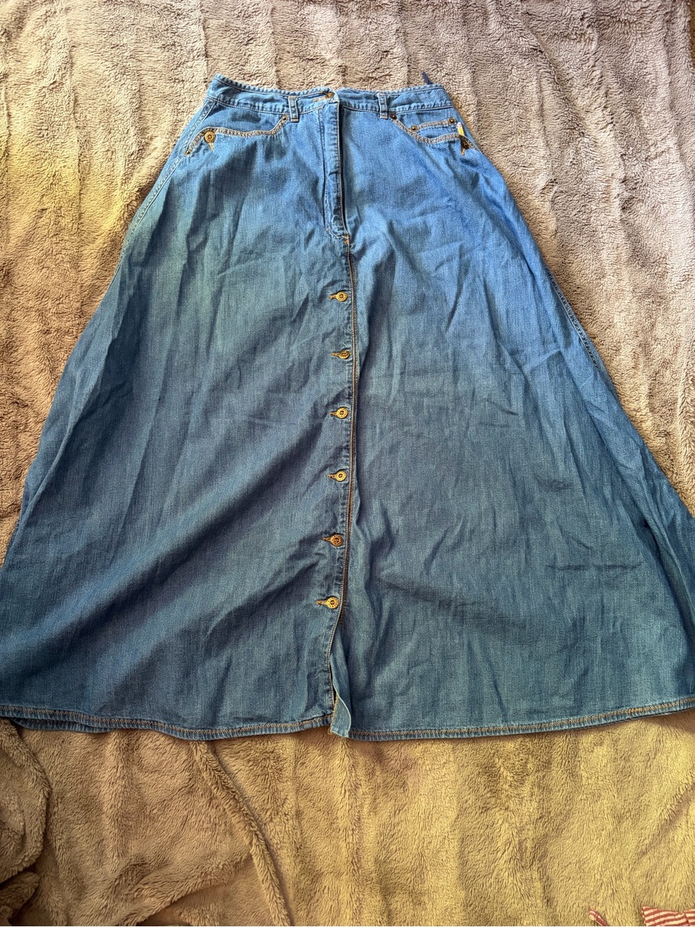 Blue Denim Button-Front Maxi Skirt